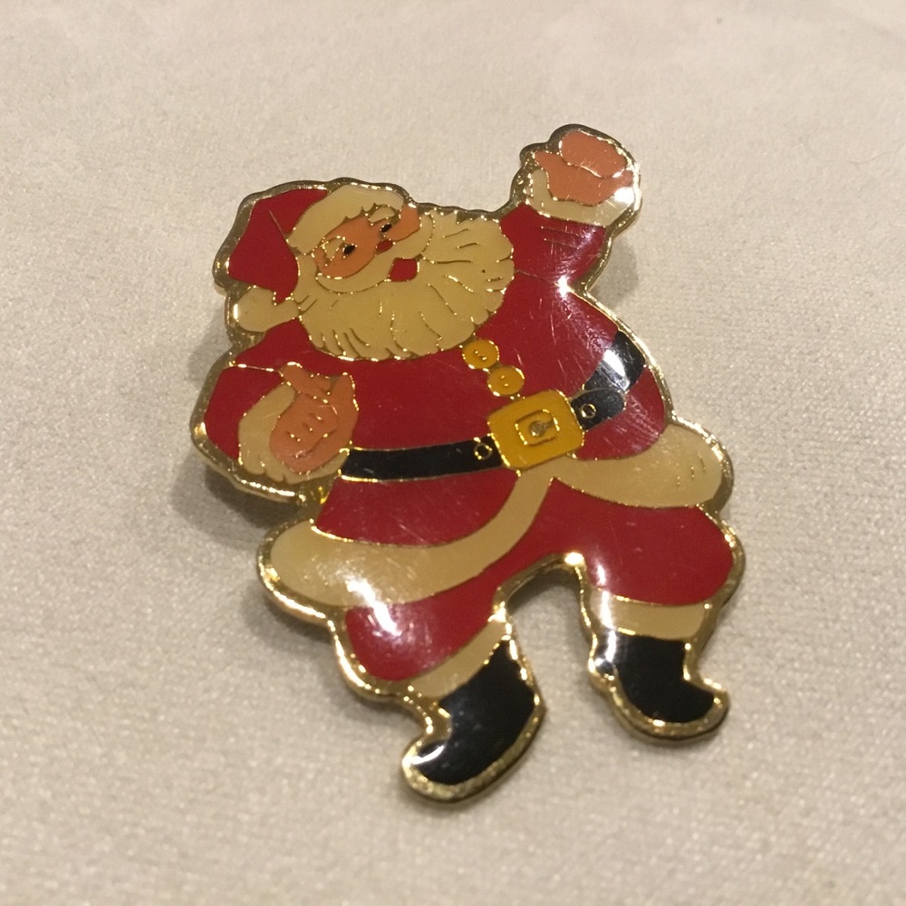 Vintage Jolly Red White & Black Enamel Dancing Santa Claus Christmas Holiday Pin - Picture 1 of 4